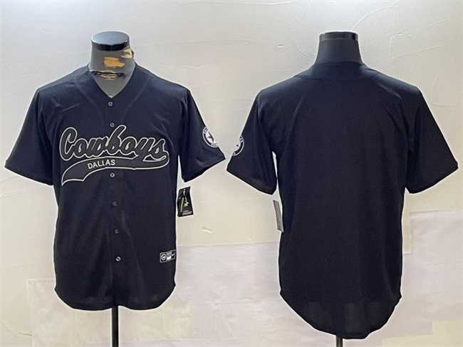 Men%27s Dallas Cowboys Blank Black With Patch Cool Base Stitched Baseball Jersey